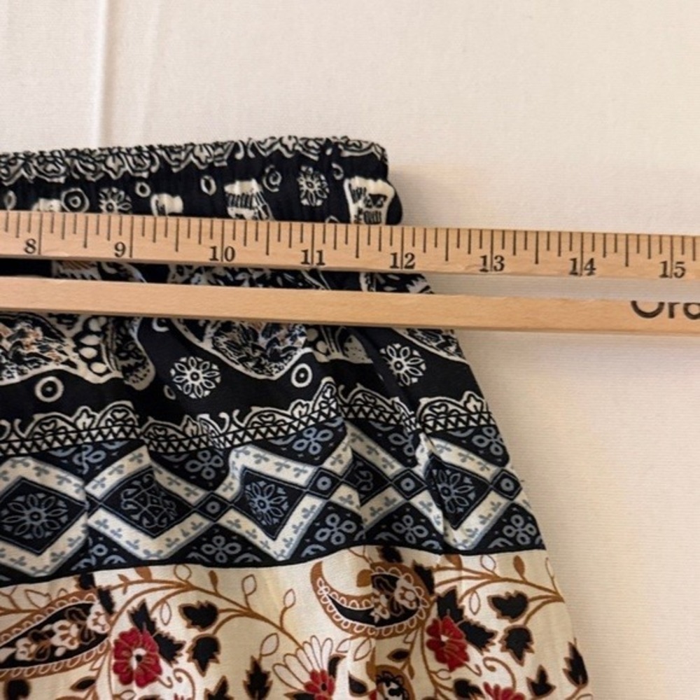 Boho Elephant Paisley Print Harem Pants Black Cream Elastic Waist Joggers Womens - Picture 5 of 8